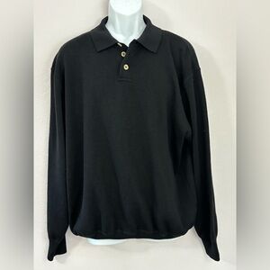 I LEVRIERI Men’s Black Italian Merino Wool Collared, Buttoned Sweater Size XL
